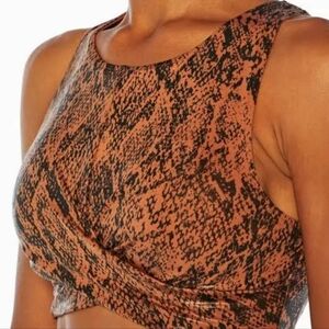Zobha Glossy Animal Print Copper Snake Twist Sports Bra S Brown Black New